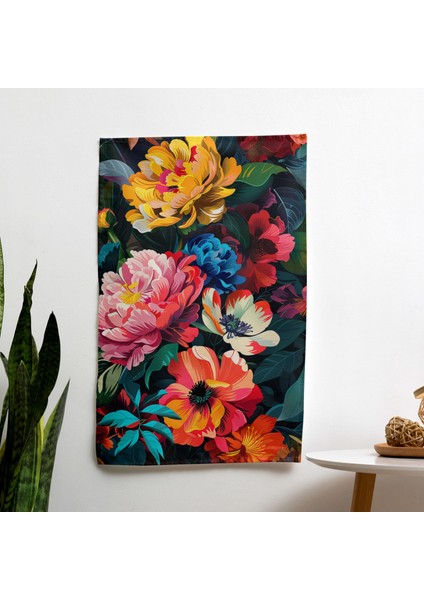 Pop Art Çiçekli Duvar Örtüsü - Ranforce Kumaş, Canlı Renkler - Yatak Odası, Oturma Odası,
