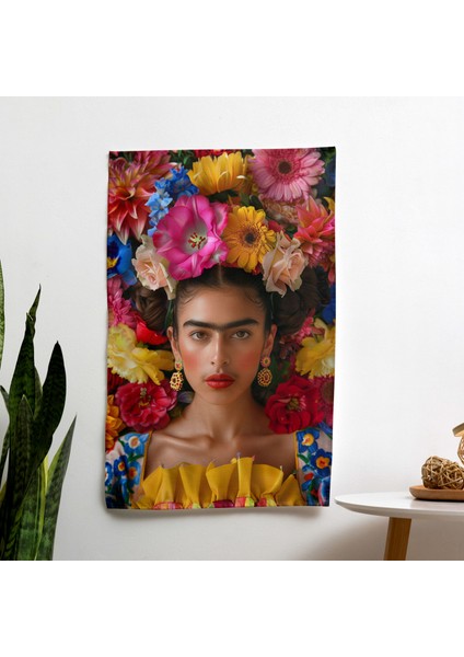 Frida Kahlo Tarzı Duvar Örtüsü - Pamuk Sırt, Polyester Ön - Canlı Renkler - Yatak Odası,