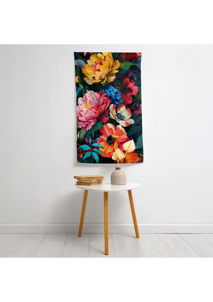 Pop Art Çiçekli Duvar Örtüsü - Ranforce Kumaş, Canlı Renkler - Yatak Odası, Oturma Odası,
