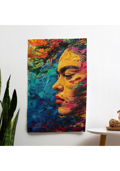 Modern Sanat Frida Kahlo Tarzı Duvar Örtüsü - Canlı Renkler, Süblimasyon Baskı, Pamuk