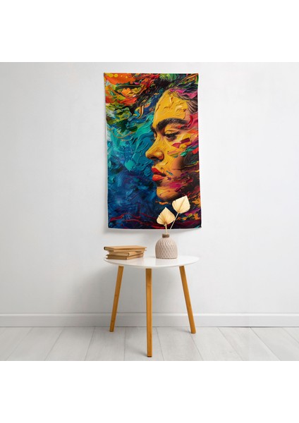Modern Sanat Frida Kahlo Tarzı Duvar Örtüsü - Canlı Renkler, Süblimasyon Baskı, Pamuk