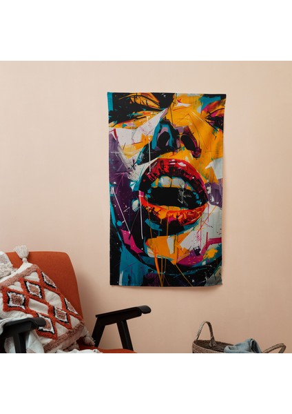 Popart Tarzı Duvar Örtüsü - Pamuk Sırt, Polyester Ön - Canlı Renkler - Yatak Odası,