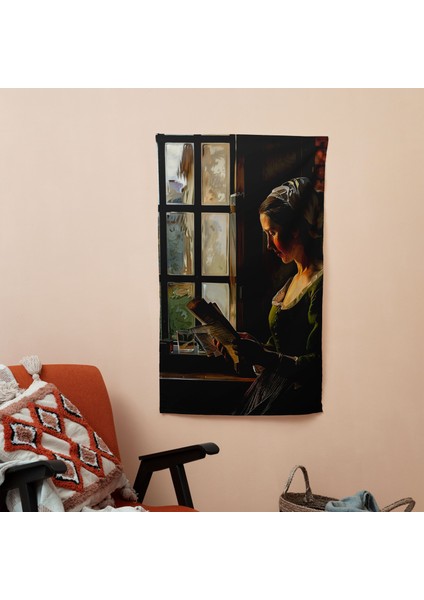 Mektup Okuyan Gerçekçi Kadın Duvar Örtüsü - Pamuk Sırtlı Süblimasyon Baskı - Yatak Odası modelleri