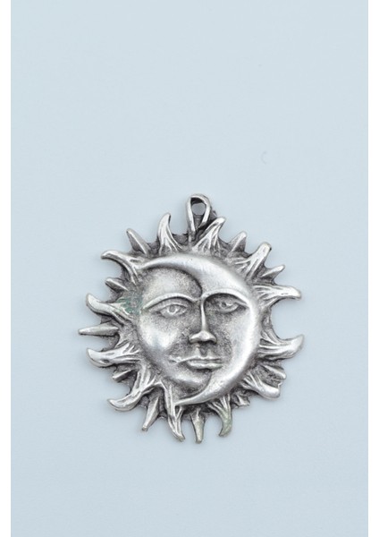 Güneş ve Ay Gümüş Kaplama Kolye Ucu