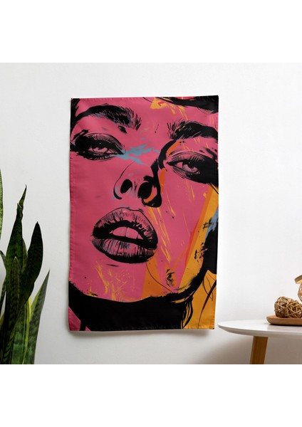 Popart Tarzı Baskılı Duvar Örtüsü - Pamuk Sırtlı, Canlı Renkler, Hafif Kumaş - Yatak