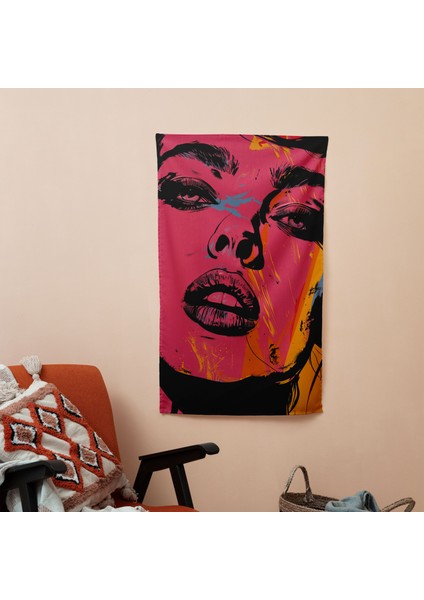 Popart Tarzı Baskılı Duvar Örtüsü - Pamuk Sırtlı, Canlı Renkler, Hafif Kumaş - Yatak