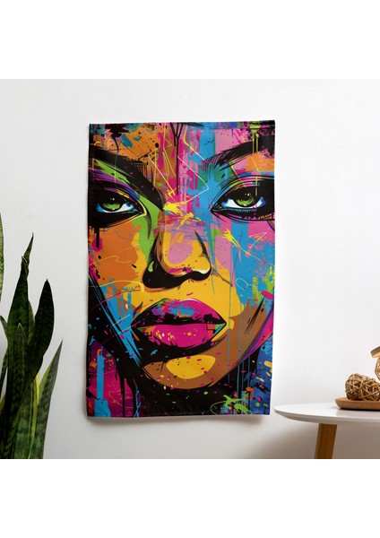 Popart Tarzı Graffiti Sanat Duvar Örtüsü | Pamuk Polyester Kumaş | Canlı Renkler