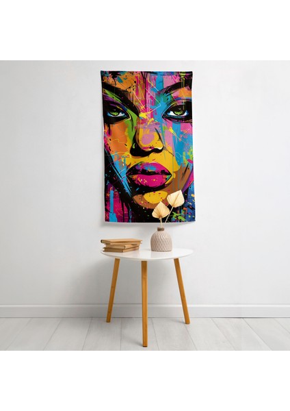 Popart Tarzı Graffiti Sanat Duvar Örtüsü | Pamuk Polyester Kumaş | Canlı Renkler