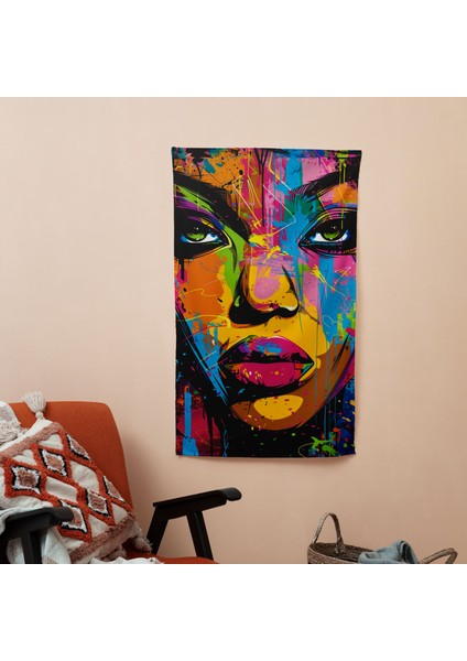 Popart Tarzı Graffiti Sanat Duvar Örtüsü | Pamuk Polyester Kumaş | Canlı Renkler