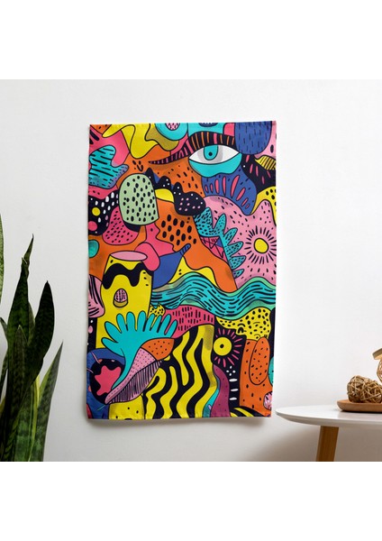 Popart Tarzı Eğlenceli Karalamalar Duvar Örtüsü | Arkası Pamuk, Önü Polyester | Canlı
