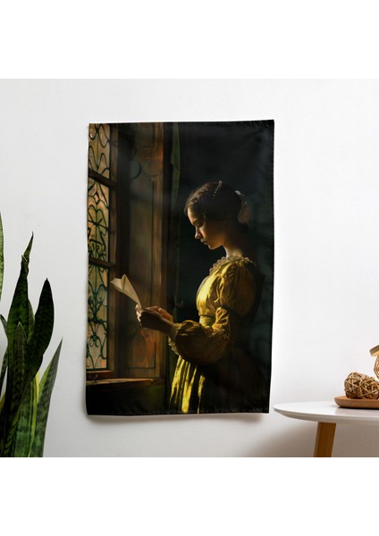 Johannes Vermeer Bayan Mektup Okuyan Duvar Örtüsü - Canlı Süblimasyon Baskı - Yatak Odası,