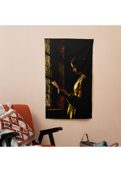 Johannes Vermeer Bayan Mektup Okuyan Duvar Örtüsü - Canlı Süblimasyon Baskı - Yatak Odası, modelleri