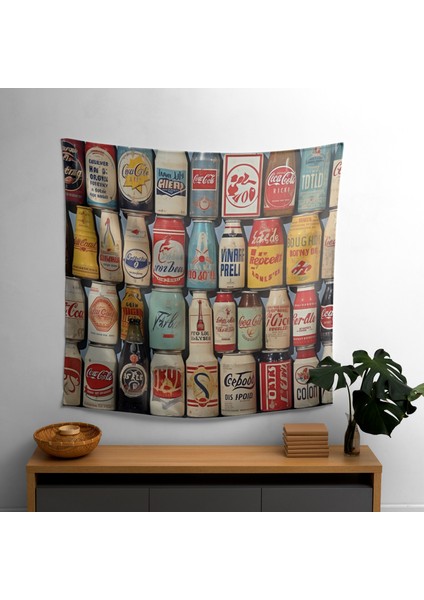 Retro Soda Reklam Duvar Örtüsü - Pamuk Sırt, Polyester Ön - Canlı Ranforce Kumaş