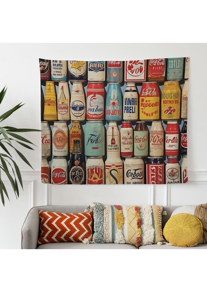 Retro Soda Reklam Duvar Örtüsü - Pamuk Sırt, Polyester Ön - Canlı Ranforce Kumaş