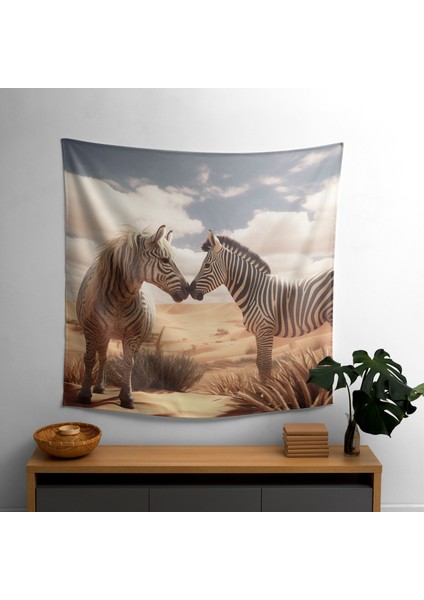 Sahra'da Dostluk Duvar Örtüsü - Canlı Renkler, Pamuk Sırt, Süblimasyon Baskı