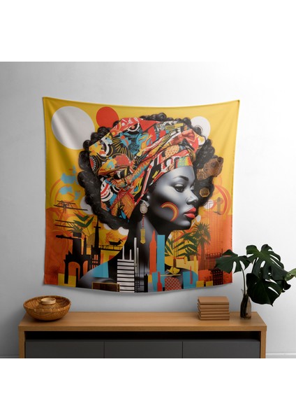 Afrika Mozaik Füzyon Duvar Örtüsü - Polyester Ön ve Ranforce Pamuk Sırt Üzerine Canlı