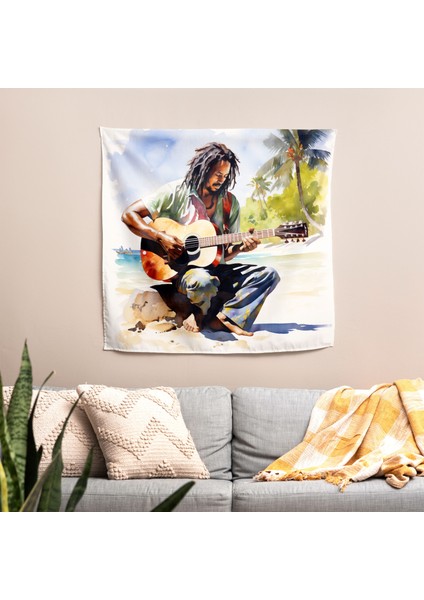 Tropikal Plaj ve Bob Marley Kanvas Tablo - Canlı Ranforce Kumaş Duvar Örtüsü fiyatları