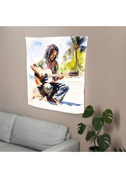 Tropikal Plaj ve Bob Marley Kanvas Tablo - Canlı Ranforce Kumaş Duvar Örtüsü modelleri
