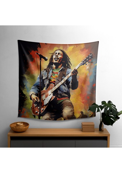 Bob Marley Temalı Kanvas Tablo Duvar Örtüsü - Canlı Pamuk ve Polyester Kumaş Sanat Dekoru