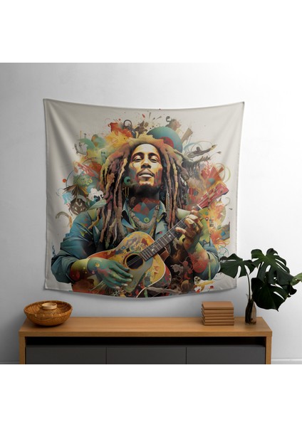 Reggae Kültürü Görsel Olarak Büyüleyici Kolaj Duvar Örtüsü - Pamuk Sırt, Ranforce Kumaş,