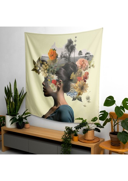 Kaprisli Pop Art Çiçekli Duvar Örtüsü - Pamuk Arka, Polyester Ön - Canlı Renkler, Süblimasyon
