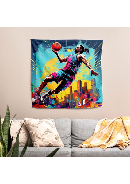 Urban Basketball Smaç Duvar Örtüsü - Canlı Renkler, Ranforce Kumaş