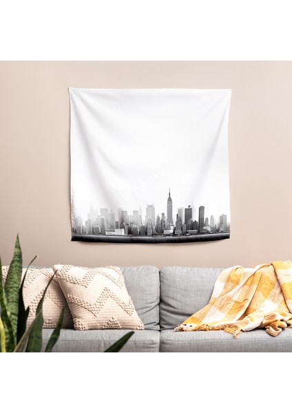 Minimalist Şehir Manzarası Duvar Örtüsü - Ranforce Kumaş, Süblimasyon Baskı - Modern Dekoratif