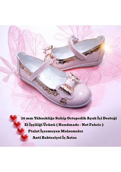 Ortopedik Kız Babet Çocuk Balerin Ayakkabısı Bbtfis2402 Simli Pembe 33