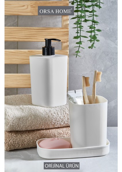 Beyaz 3'lü Banyo Seti Sabunluk Diş Fırçalık Sıvı Sabunluk, Plastik, Parça Sayısı 3