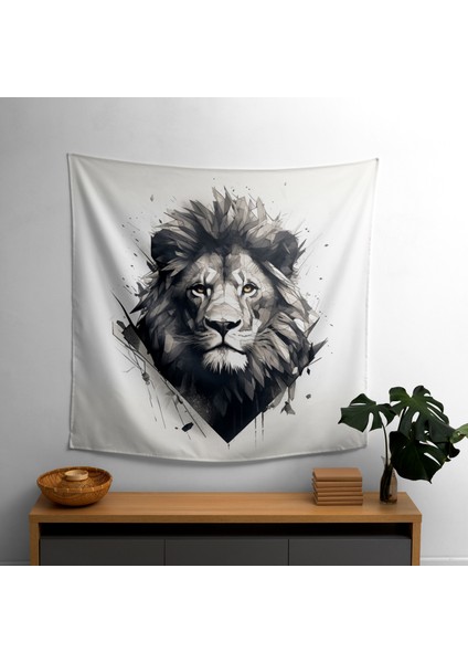 Majestic Lion Duvar Örtüsü - Pamuk Sırt, Polyester Ön - Canlı Renkler, Süblimasyon Baskı