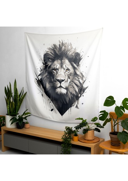 Majestic Lion Duvar Örtüsü - Pamuk Sırt, Polyester Ön - Canlı Renkler, Süblimasyon Baskı
