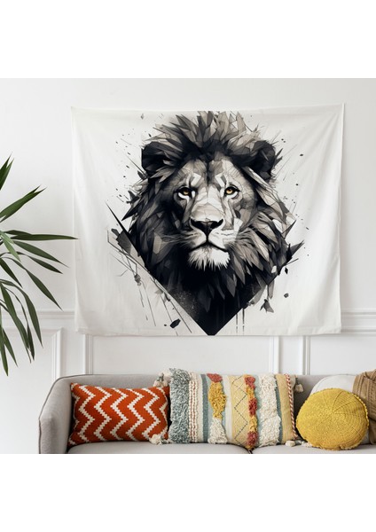Majestic Lion Duvar Örtüsü - Pamuk Sırt, Polyester Ön - Canlı Renkler, Süblimasyon Baskı