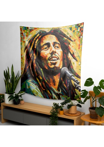 Bob Marley'den Ilham Alan Duvar Örtüsü - Şık Ev Dekorasyonu Için Canlı Ranforce Kumaş Sanatsal