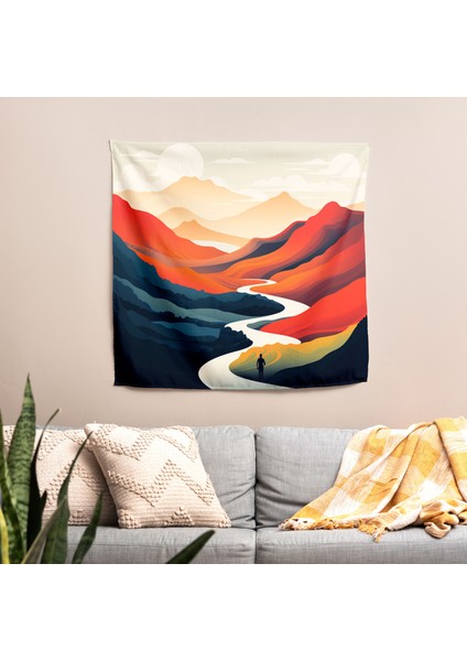 Minimalist Mountain Runner Duvar Örtüsü - Pamuk Sırt ve Polyester Ön - Canlı Renkler