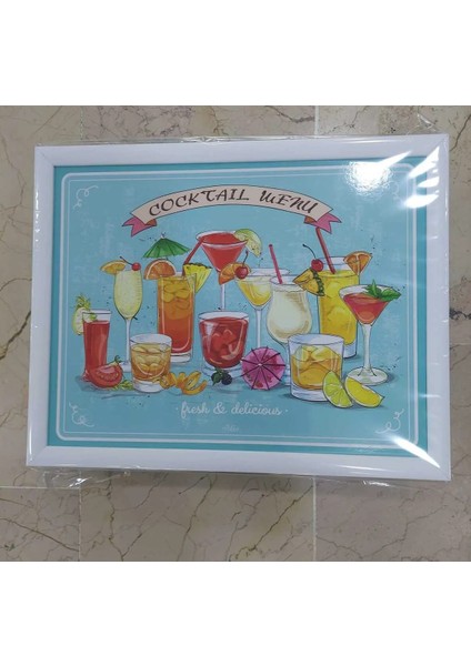 Cocteil Menu Fresh & Delicious Beyaz Kenarlı Keyif Tepsi 1 Adet