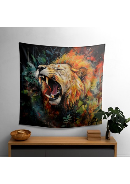 Jungle King Yaban Hayatı Duvar Örtü - Şık Ev Dekorasyonu Için Canlı Ranforce Kumaş Sanat Örtü