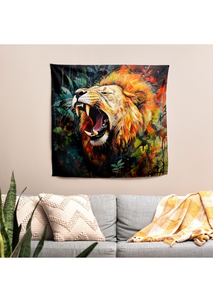 Jungle King Yaban Hayatı Duvar Örtü - Şık Ev Dekorasyonu Için Canlı Ranforce Kumaş Sanat Örtü fiyatları