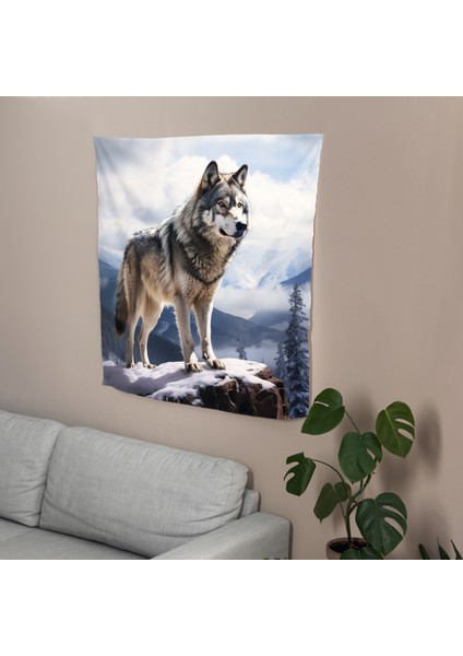 Majestic Wolf Duvar Örtüsü - Pamuk Sırt, Polyester Ön - Canlı Renkler, Süblimasyon Baskı