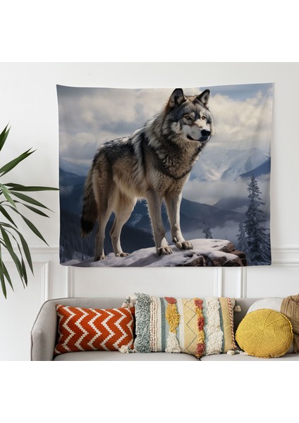 Majestic Wolf Duvar Örtüsü - Pamuk Sırt, Polyester Ön - Canlı Renkler, Süblimasyon Baskı