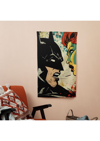 Popart Çizgi Roman Tarzı Duvar Örtüsü - Pamuk Sırt, Polyester Ön - Canlı Renkler - Hafif