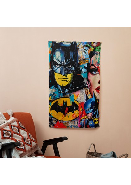Popart Tarzı Duvar Dekorasyonu - Ranforce Kumaşlı Canlı Süblimasyon Duvar Örtüsü - Pamuk