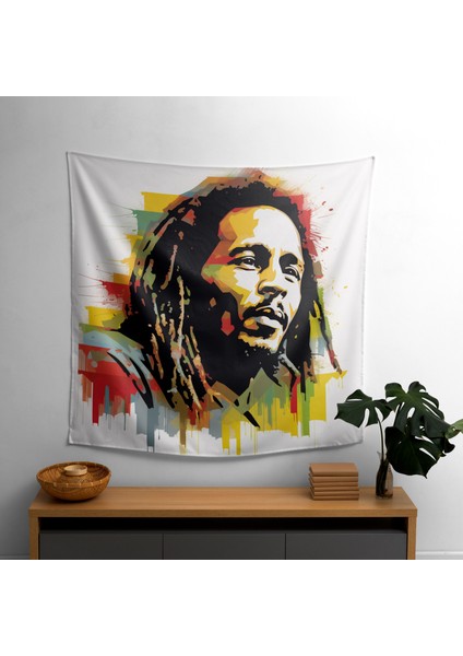Bob Marley Minimalist Sanat Duvar Örtüsü - Şık Dekor Için Canlı Baskılı Kumaş Asılı