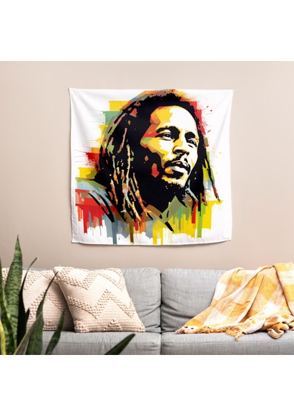 Bob Marley Minimalist Sanat Duvar Örtüsü - Şık Dekor Için Canlı Baskılı Kumaş Asılı