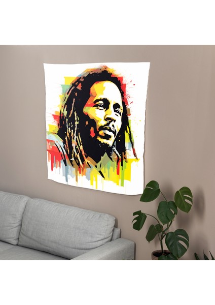 Bob Marley Minimalist Sanat Duvar Örtüsü - Şık Dekor Için Canlı Baskılı Kumaş Asılı