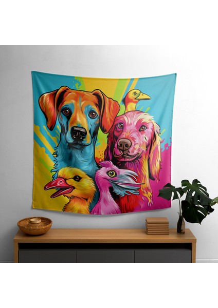 Kaprisli Hayvan Geçit Töreni Duvar Örtüsü - Pamuk Sırt ve Polyester Ön - Canlı Renkler