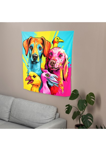 Kaprisli Hayvan Geçit Töreni Duvar Örtüsü - Pamuk Sırt ve Polyester Ön - Canlı Renkler fiyatları