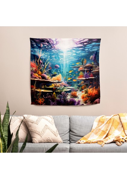 Soyut Sualtı Psychedelic Duvar Örtüsü - Süblimasyon Baskı ile Canlı Sanat Kumaş Duvar Asılı fiyatları