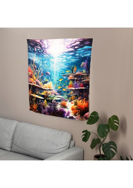 Soyut Sualtı Psychedelic Duvar Örtüsü - Süblimasyon Baskı ile Canlı Sanat Kumaş Duvar Asılı modelleri