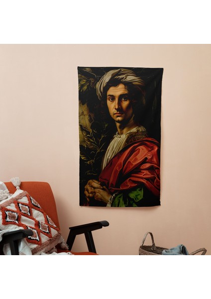Rönesans Portre Duvar Örtüsü - Pamuk Sırtlı, Ranforce Kumaş - Canlı Renkler, Süblimasyon