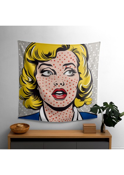 Pop Art Ağlayan Kadın Duvar Örtüsü - Canlı Renkler, Süblimasyon Baskı, Pamuk Arka ve